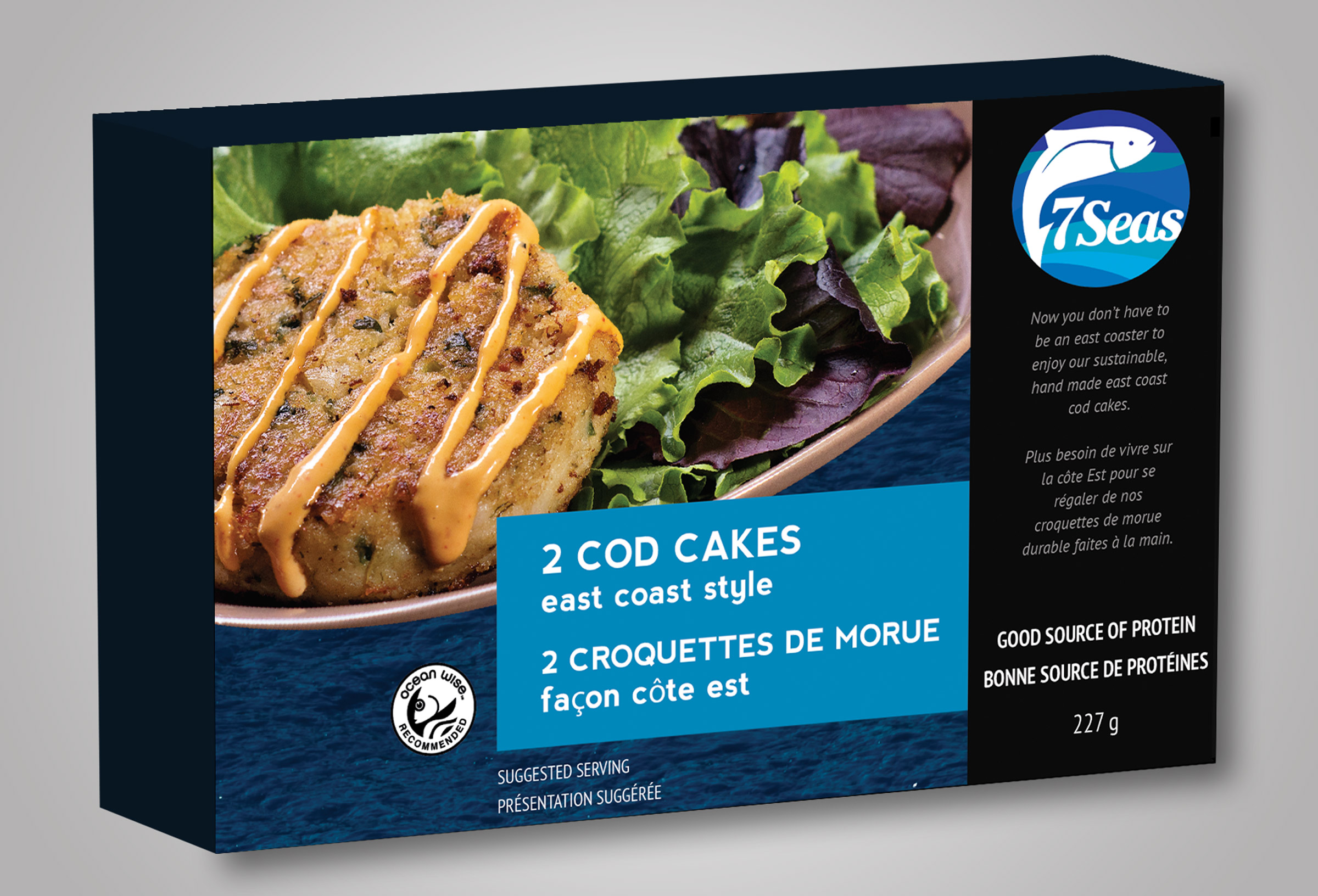 7 Seas Cod Cakes frozen packaging box design