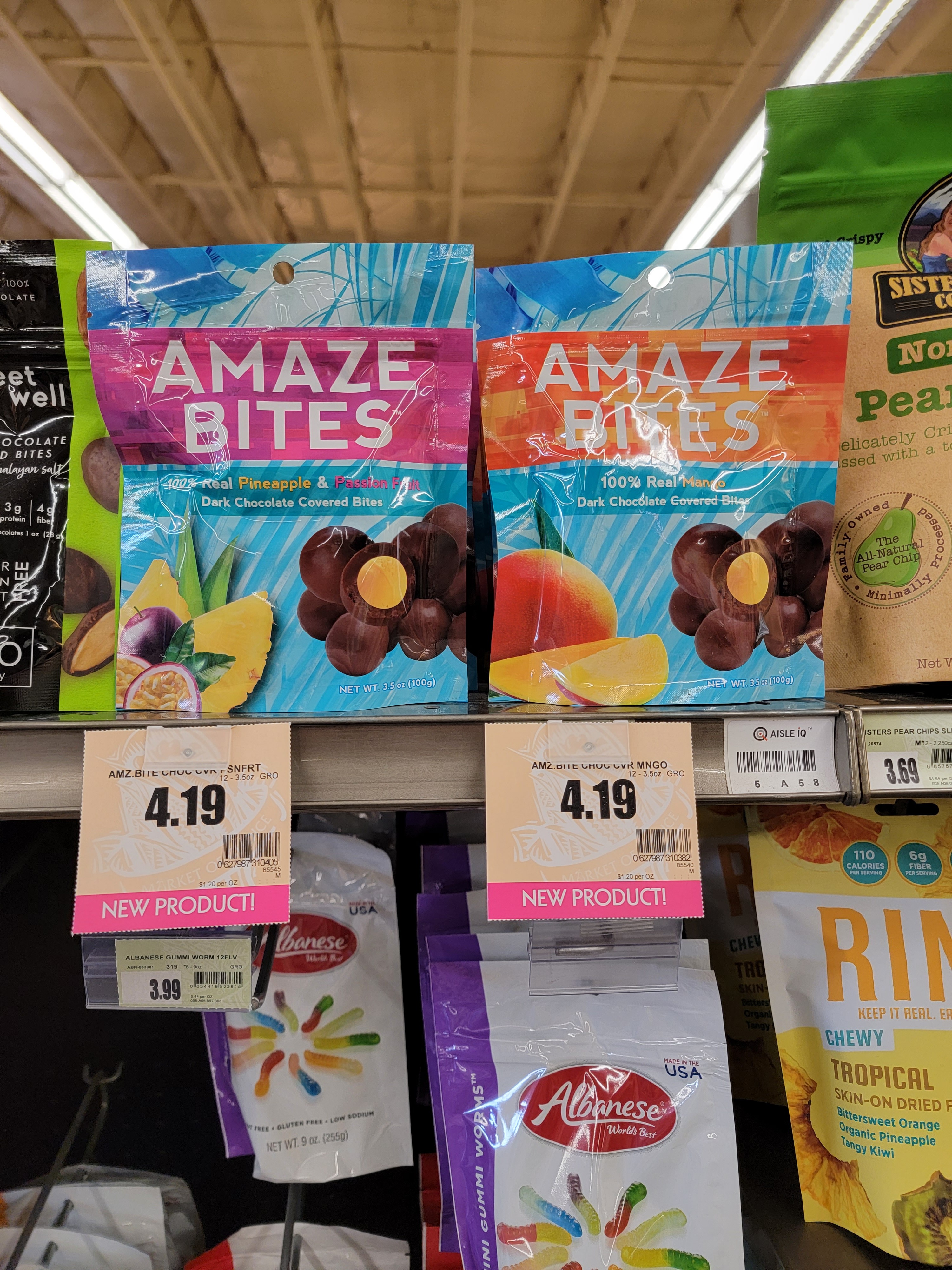 Amaze Bites on retail store shelf showing real-world placement