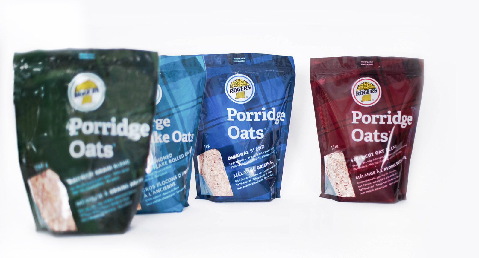 Rogers Foods porridge oats packaging range