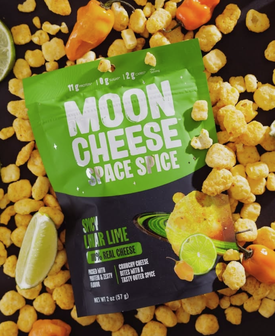 Moon Cheese Space Spice Spicy Lunar Lime flavor in bright green packaging